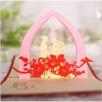 Handmade 3d Pop Up Wedding Card Bridge Groom Big Day Romantic Vintage Victorian Pink Red Outdoor Arch Garden Church Country Party Invitation